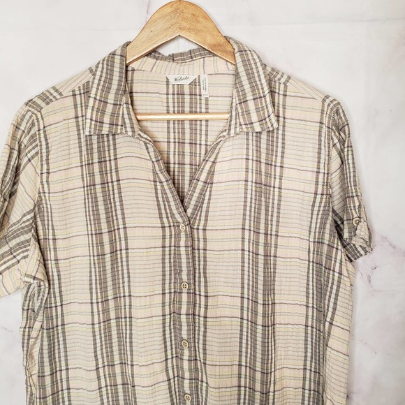 WOOLRICH Cotton Blend Plaid Button Down Short Sleeve Blouse XL - Picture 4 of 10